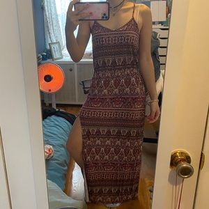 red multicolor maxi dress with slit